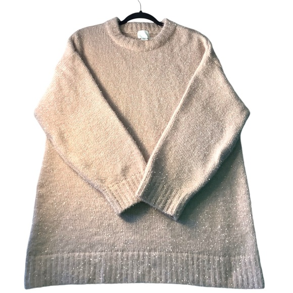 H&M Pale Pink Glittery Fuzzy Long Sleeve Sweater Dress Large L for Women - Picture 15 of 16